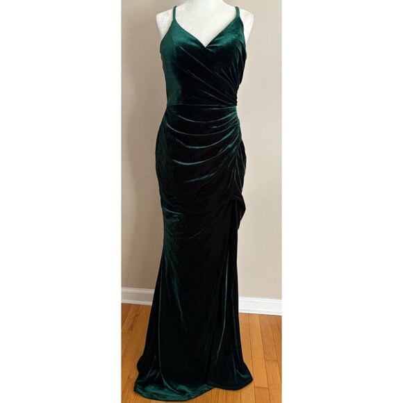 Revelry Rory Velvet Bridesmaid Long Gown Dress in Emerald Green Size 4 - Picture 3 of 16